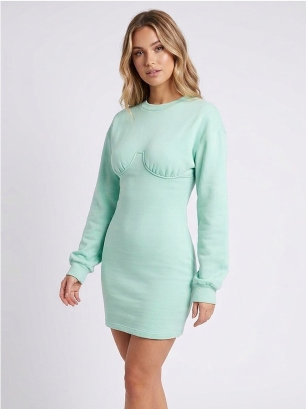 New Sabo Skirt Mint Green Long Sleeve Dress Size Large Cotton